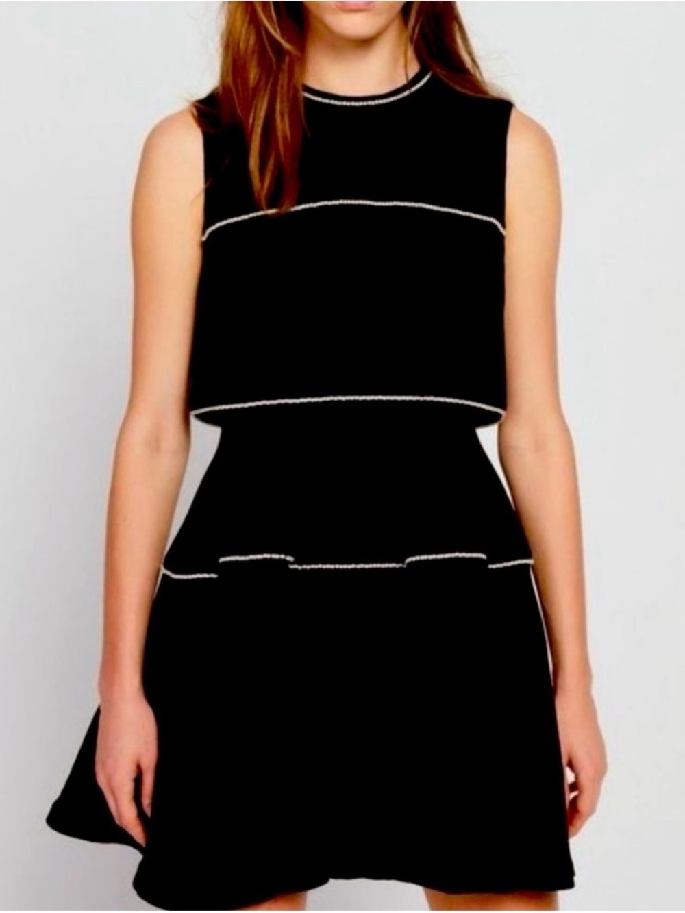 Sandro Paris Pearl Trim Black Sleeveless Mini Dress Size S US 4 | Cocktail LBD